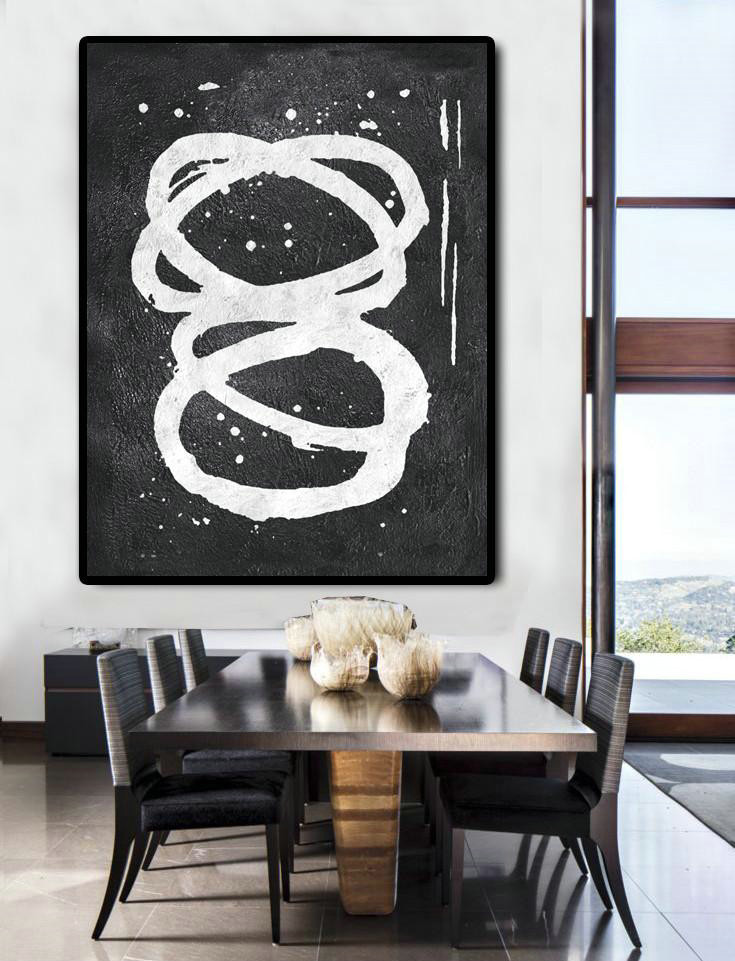 Original Abstract Painting Extra Large Canvas Art,Black And White Minimal Painting On Canvas - Abstract Art Decor,Contemporary Painting